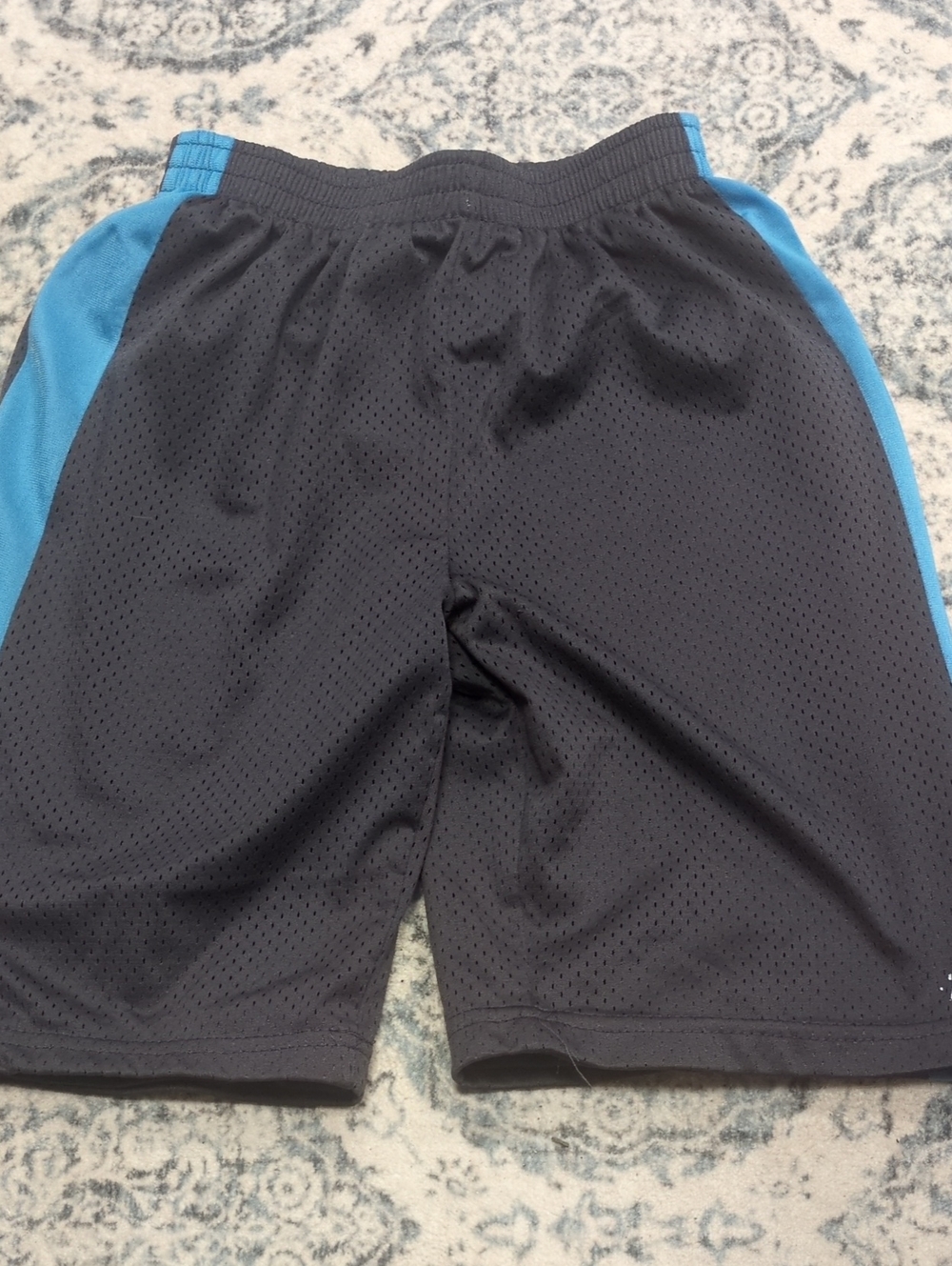 Kids Athletic Mesh Shorts in Black with Blue Panels